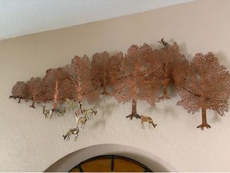 Copper and brass wall sculpture signed by artist Bijan.
