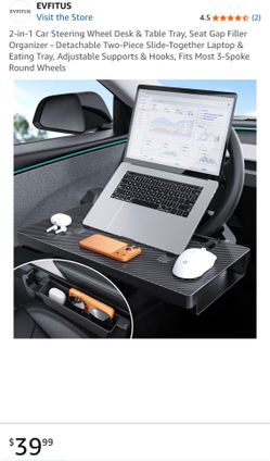 2-in-1 car steering wheel table tray & seat/door gap organizer