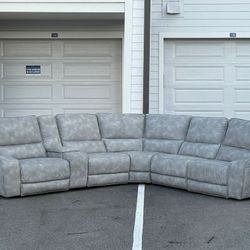 POWERED RECLINING 6 PIECES LEATHER GRAY SECTIONAL COUCH LIKE NEW DELIVERY AVAILABLE 🚚