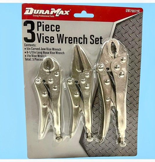NEW Dura Max 3 Piece Vise Wrench Set Carbon Steel Chrome