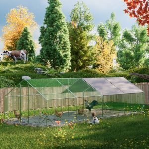 Large Metal Chicken Coop, Walk-in Chicken Run,Galvanized Wire Poultry Chicken Hen Pen Cage, Rabbits Duck Cages with Waterproof and Anti-Ultraviolet Co