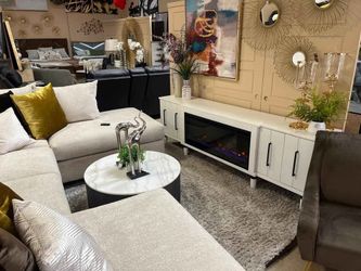  93" Super Fireplace Console in White Finish