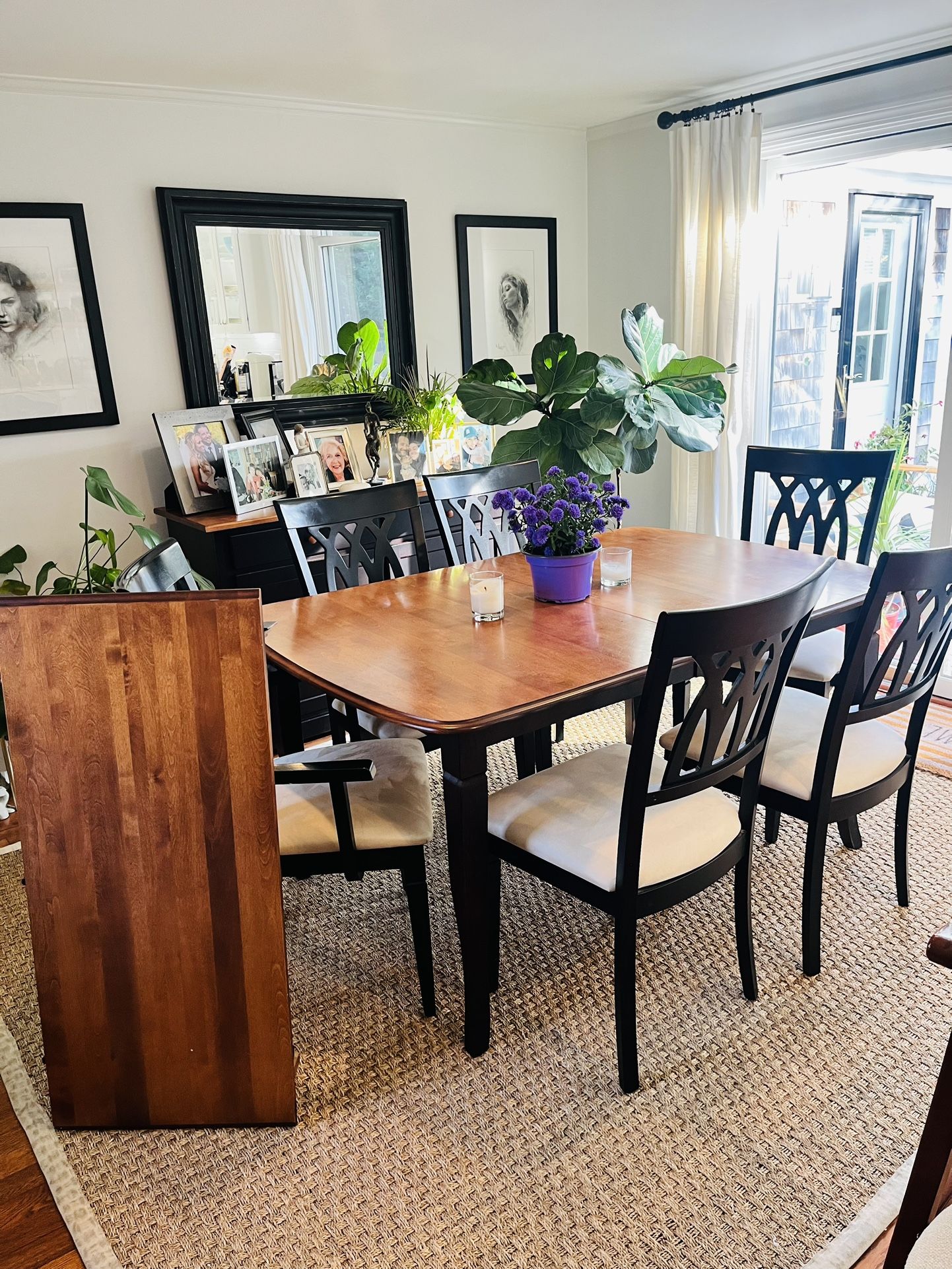 78” Solid Wood Dining Table With 6 Chairs (2 Arm Chairs) Mid-Cape MA