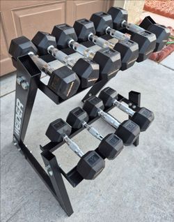 "WEIDER" Hex Rubber Dumbbells and Rack