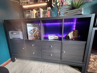 Black Wood Cube Storage Shelving Unit with Drawers