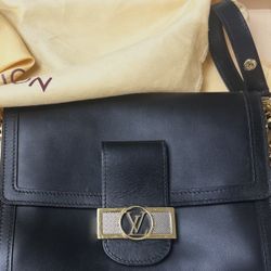 Louis Vuitton Dauphine MM Smooth Calfskin Leather Black Shoulder Bag 
