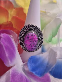 Elegant Dendrite Opal Pink Stone Silver Ring 7