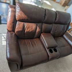 Electric Leather Recliner With Center Storage Console