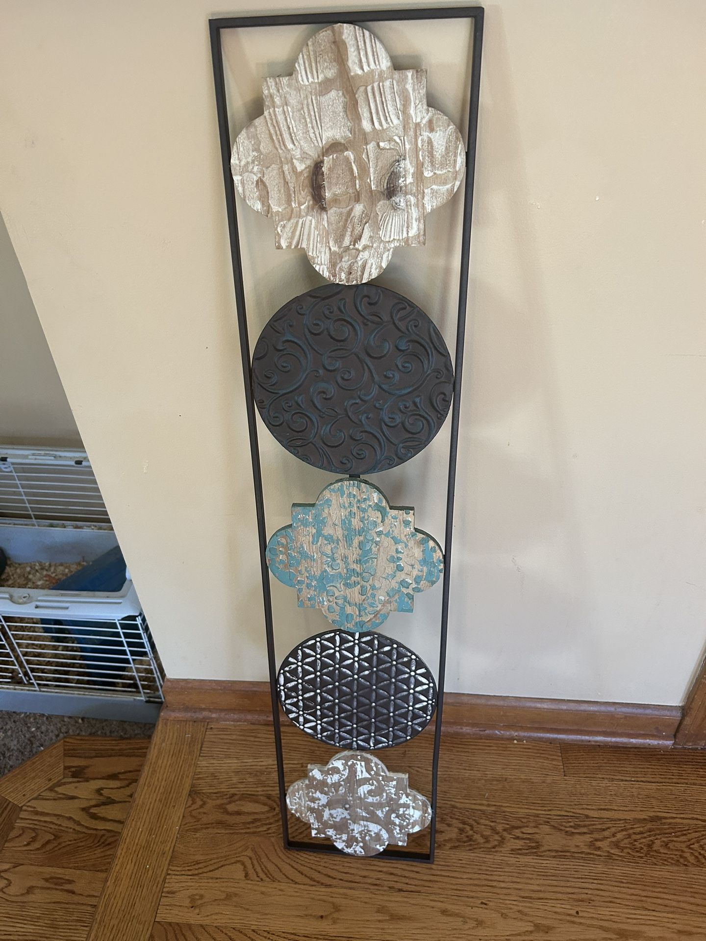 Modern Wall Sculpture Made If Raw Iron And Wood 48x18