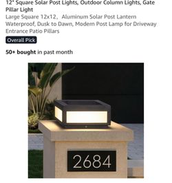 12" Square Solar Post Lights, Outdoor Column Lights, Gate Pillar Light