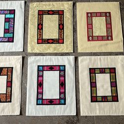 (NEW) 6 Unfinished Quilted Squares, lined, 12.5”x10.25 each