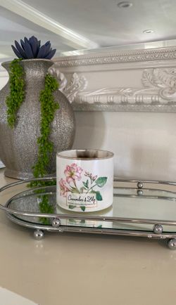 Chrome perfume vanity glass mirror tray $50 staging