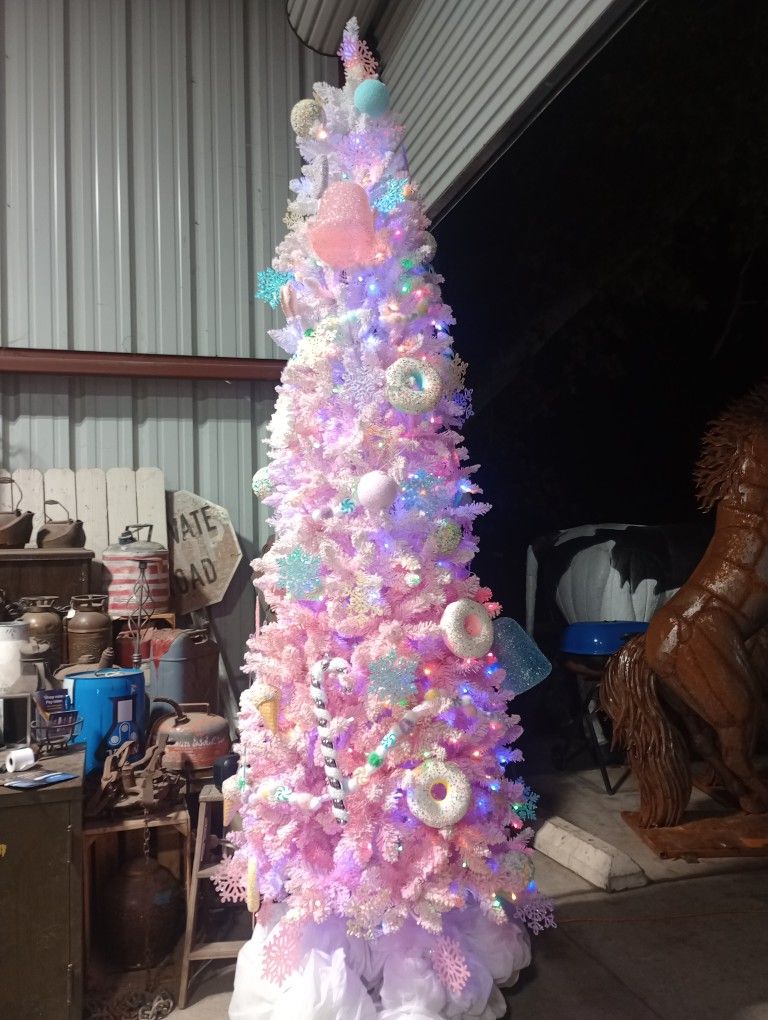 Reindeer Family, Tree With Decorations And Lawn Ornaments