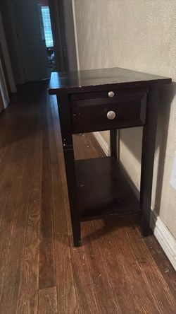 Dark Wood Nightstand with Drawer and Shelf
