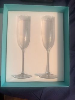 Tiffany & Co. Crystal Champagne Flutes (Set of 2) w/ Original Box