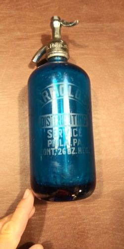 Vintage blue glass seltzer bottle