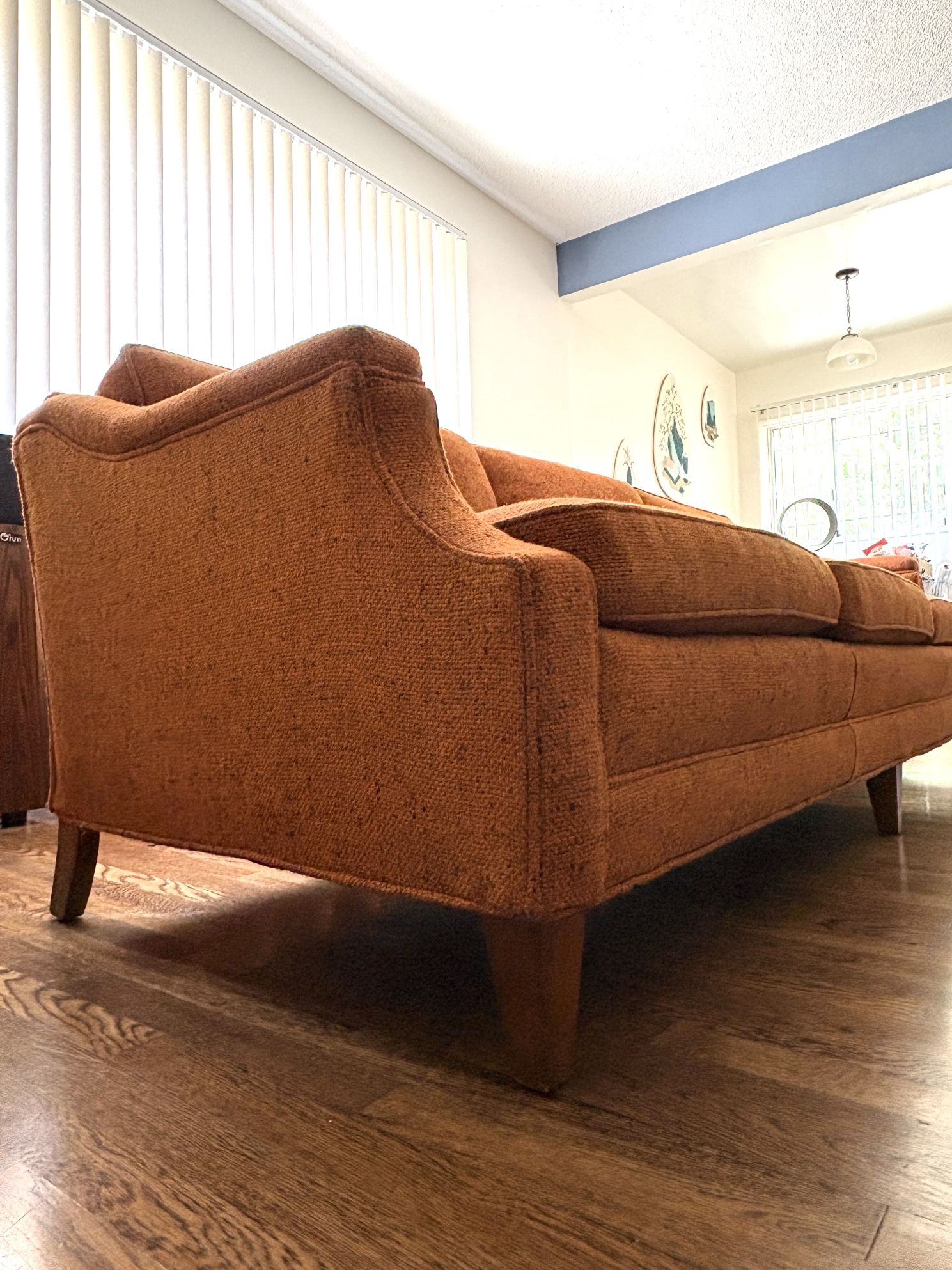 Vintage Mid Century Modern Warm Burnt Orange 3 Seater Sofa