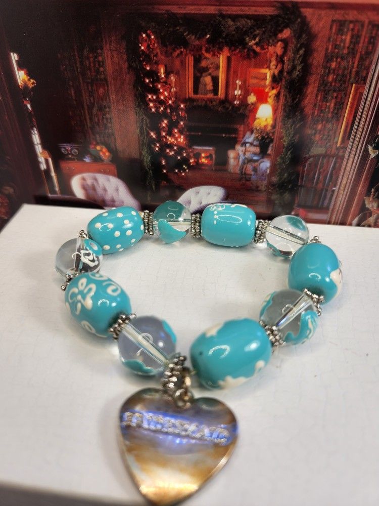 BRIDESMAID GLASS STRETCH BRACELET, SOFT BLUE