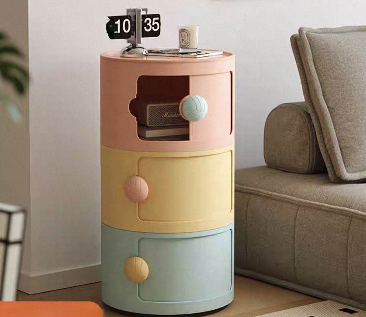NEW Colorful 3-Tier Round Storage Cabinet – Modern ABS Drawer Organizer, Side Table