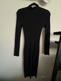 Black Ribbed Turtleneck Dress
