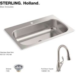Holland Drop-In 33in x 22in Stainless Steel Single Bowl 1 hole Kitchen Sink All-in-One Kit