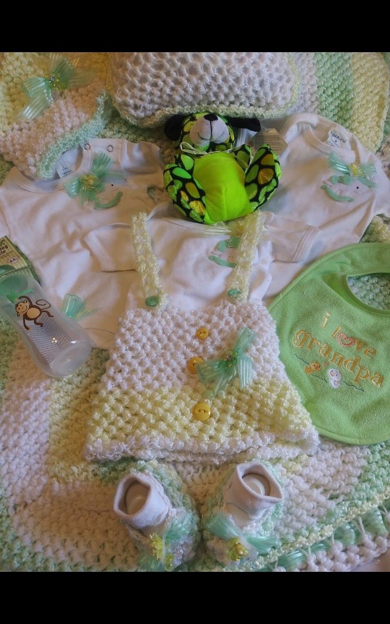Beautiful Kinttied Mint & Green & White Baby Gift