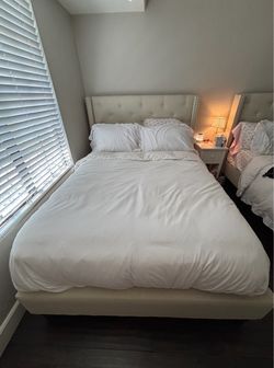 Beige full size bed frame