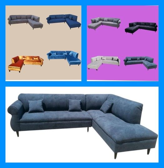 BRAND NEW 9x7ft And 7X9FT SECTIONAL CHAISE SOFA ANNAPOLIS Steel BLUE FABRIC