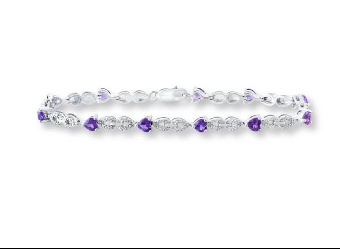 Amethyst Heart Bracelet Diamond Accents Sterling Silver