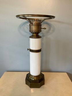 Rare Vintage Paul Hanson Milk Glass and Brass Tall Cylindrical Lamp Base
