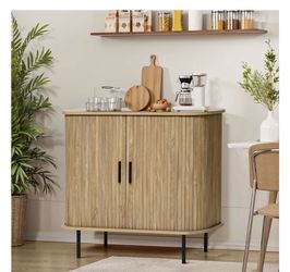 35” Oak Sideboard Buffet Cabinet with Storage, Accent Cabinet Sliding Door Storage Cabinets, Mid Century Modern Sideboard Cabinet for Kitchen, Living 