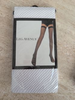 White Nylon Fishnet Thigh Highs, Adult One Size (90-160 lbs.), #9011, New