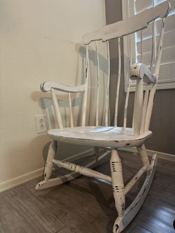 White Wooden Rocking Chair- Antique Refurbished