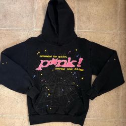 pink spider hoodie black