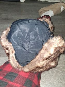 Navy Trapper Hat with Faux Fur Trim