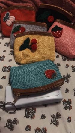 Small Fabric Coin Purses with Fruit Appliqués