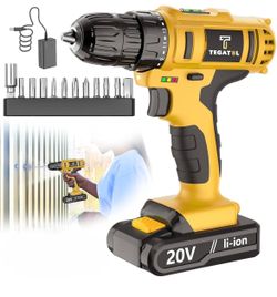 Tegatol 20V Cordless Drill with Bits and Charger