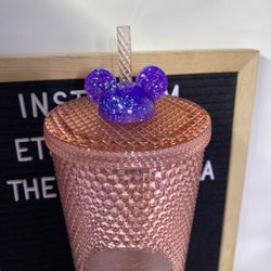 Purple Glitter Mickey Straw Topper