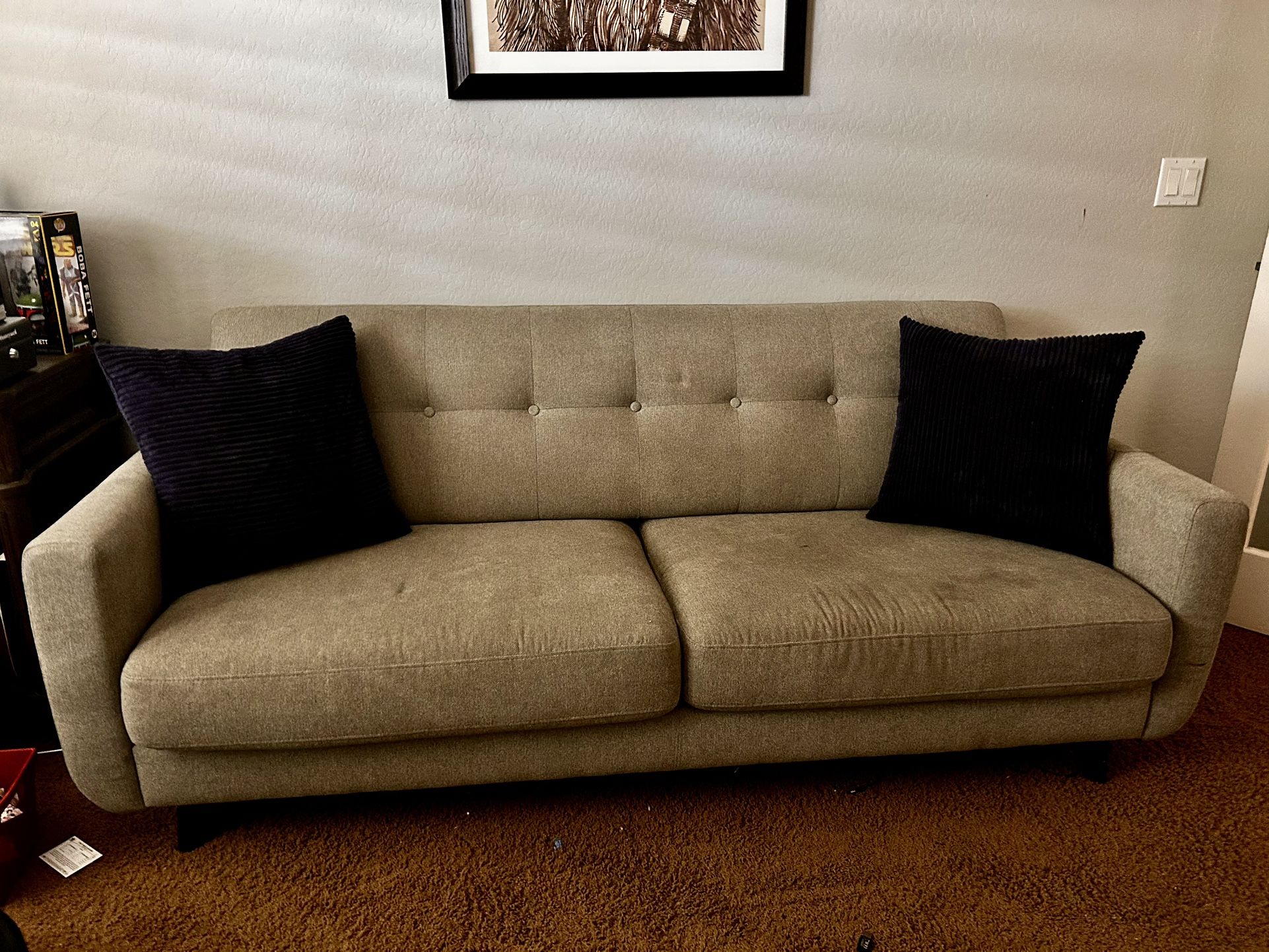 Modern Grey Couch and Blue Chair Set