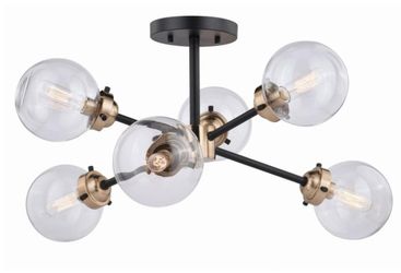 Vaxcel - C0132 - Orbit 6-Light Semi-Flush Mount in Industrial and Sputnik Style 12.25 Inches Tall and 25 Inches Wide
