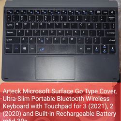 Arteck Microsoft Surface Go Type Cover, Ultra-Slim Portable Bluetooth Wireless Keyboard with Touchpad for 3 (2021), 2 (2020) and Built-in Rechargeable
