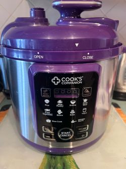 cooks companion 11 in 1 digital screen pressure cooker with glass lid  PURPLE and cookbook