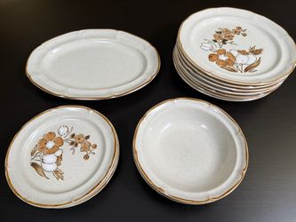Vintage Hearthside Stoneware Baroque Autumn Fair Hand Printed Set (14 Pc Set)