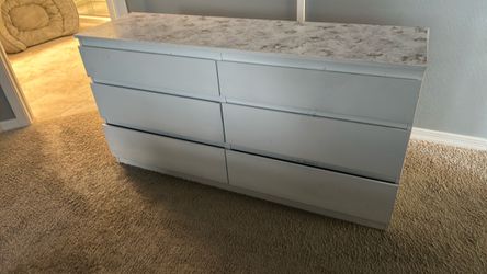 Free White 6-Drawer Dresser with Marble-Look Top