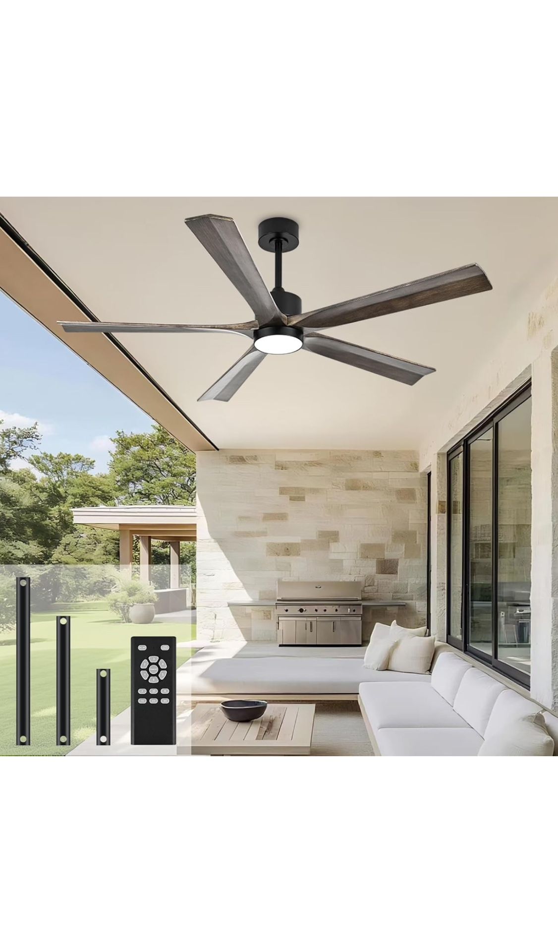 60” Wood Outdoor Ceiling Fan W/ Light *Brand New*