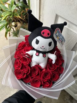 Hello Kitty, Kuromi 24 Red Roses, Valentine’s Day Flower Arrangement Bouquet