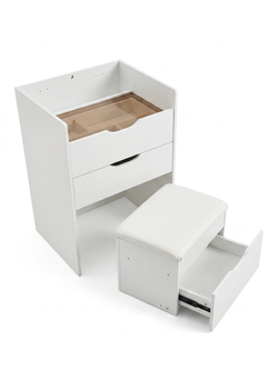 White Vanity Makeup Desk with Storage Stool & Drawer