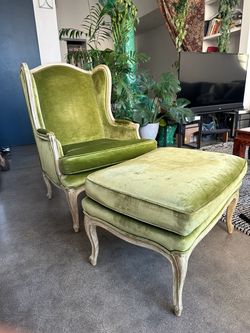 French Velvet Wingback Chair and Ottoman - Baker Furniture