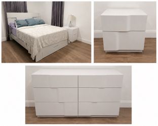 Full size bed, nightstand, and dresser. Mattress included