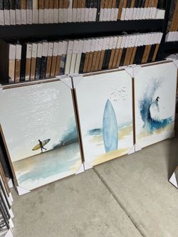 3-Piece Surf Beach Canvas Wall Art | Coastal Ocean Decor | 24” x 36” Each | $100 Set of 3